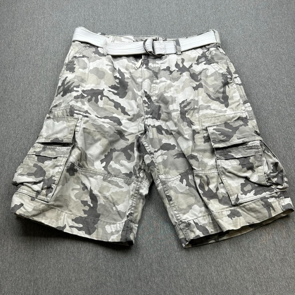 Levi's Cargo Camo Belted Shorts Mens 34 (36x12) Gray White Tab Flap Pockets